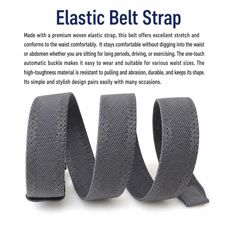 Cintura da uomo elastica intrecciata in nylon con fibbia scorrevole automatica, 105cm, 115cm, 125cm