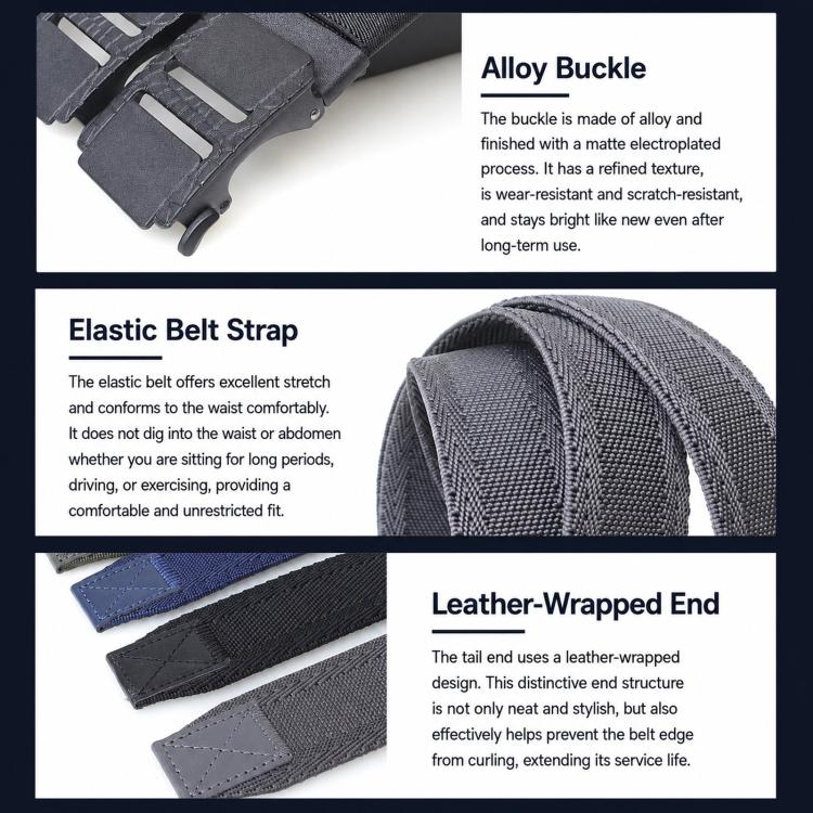 Cintura da uomo elastica intrecciata in nylon con fibbia scorrevole automatica, 105cm, 115cm, 125cm