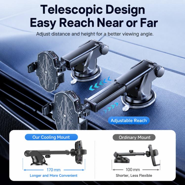 Supporto di raffreddamento auto per smartphone con ventosa e brac