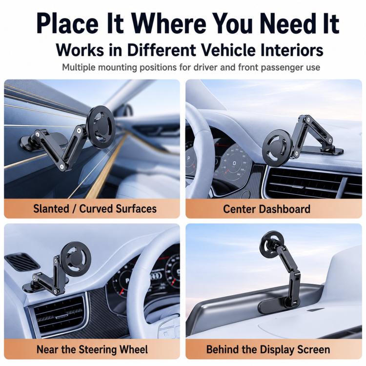 Supporto per telefono da auto con base allungata e snodo doppio per cruscotto curvo, Ring Magnetic Head, Solid Magnetic Head, Base with 17mm Ball No Magnetic Head