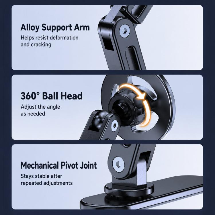 Supporto per telefono da auto con base allungata e snodo doppio per cruscotto curvo, Ring Magnetic Head, Solid Magnetic Head, Base with 17mm Ball No Magnetic Head