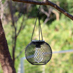 Lanterna solare sospesa per esterni, luci decorative da giardino in metallo, lampade calde da appendere agli alberi., Black Mesh Ball, Round Cage, Cylindrical Cage