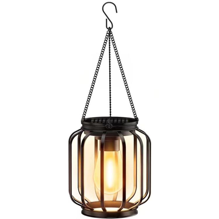 Lanterna solare sospesa per esterni, luci decorative da giardino in metallo, lampade calde da appendere agli alberi., Black Mesh Ball, Round Cage, Cylindrical Cage
