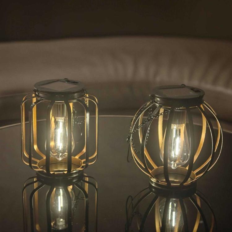 Lanterna solare sospesa per esterni, luci decorative da giardino in metallo, lampade calde da appendere agli alberi., Black Mesh Ball, Round Cage, Cylindrical Cage