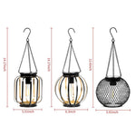 Lanterna solare sospesa per esterni, luci decorative da giardino in metallo, lampade calde da appendere agli alberi., Black Mesh Ball, Round Cage, Cylindrical Cage