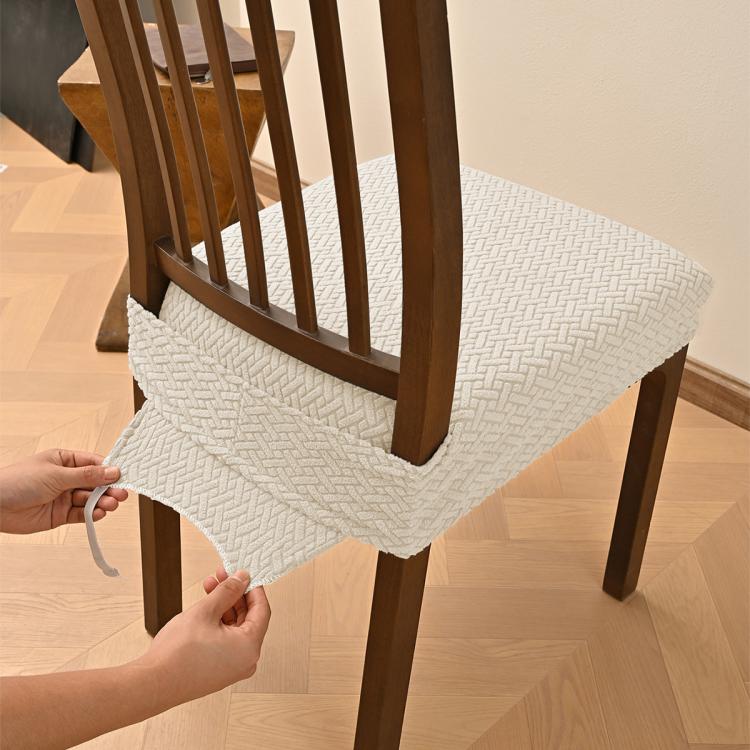 Coprisedia elasticizzato a griglia per sedia da pranzo con cinghie elastiche e fibbie.