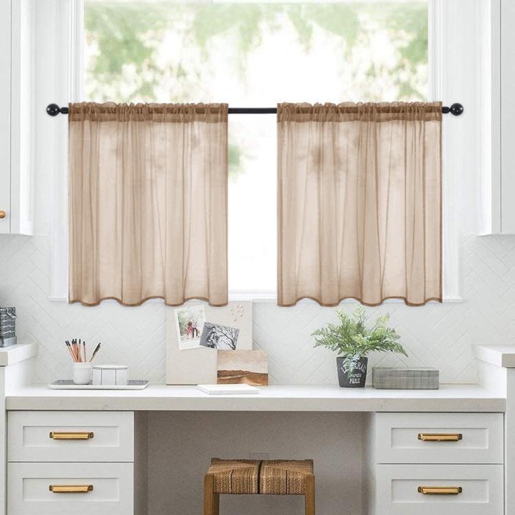 Set di 2 tende a pannello trasparenti per caffè, con passante per asta, tende in voile per finestre piccole, cucina e bagno, 76x60cm, 76x92cm