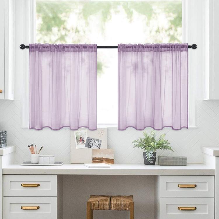 Set di 2 tende a pannello trasparenti per caffè, con passante per asta, tende in voile per finestre piccole, cucina e bagno, 76x60cm, 76x92cm