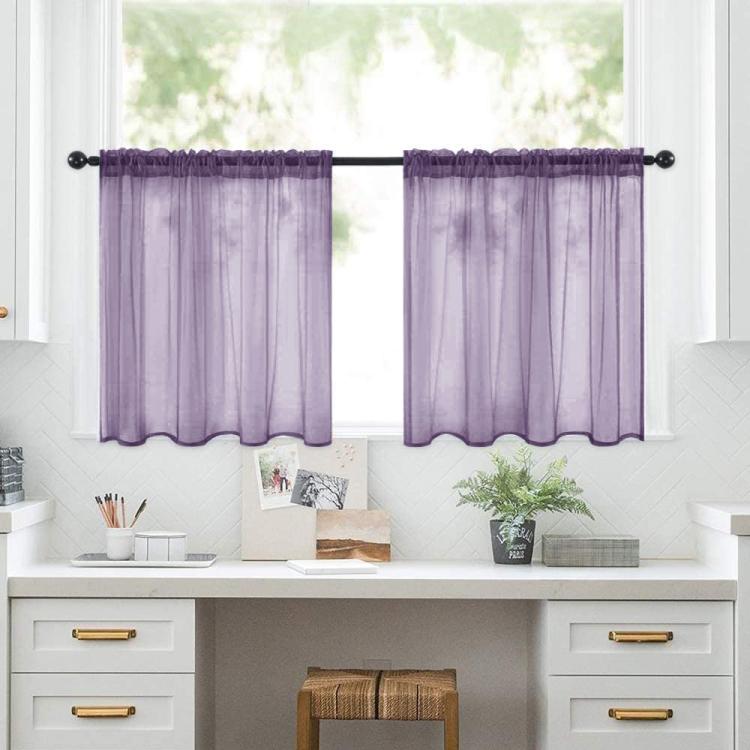Set di 2 tende a pannello trasparenti per caffè, con passante per asta, tende in voile per finestre piccole, cucina e bagno, 76x60cm, 76x92cm