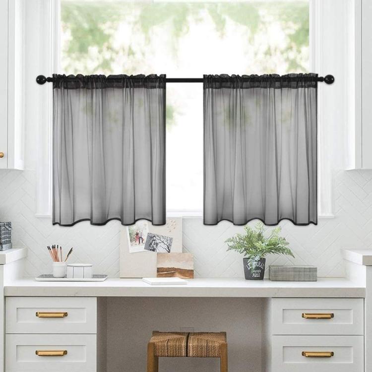Set di 2 tende a pannello trasparenti per caffè, con passante per asta, tende in voile per finestre piccole, cucina e bagno, 132x46cm
