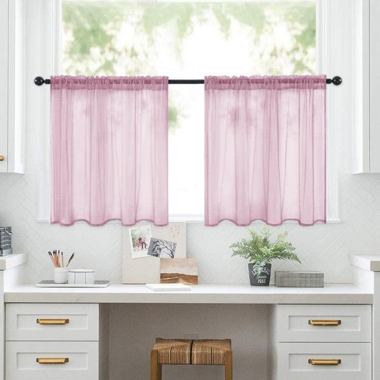 Set di 2 tende a pannello trasparenti per caffè, con passante per asta, tende in voile per finestre piccole, cucina e bagno, 132x46cm