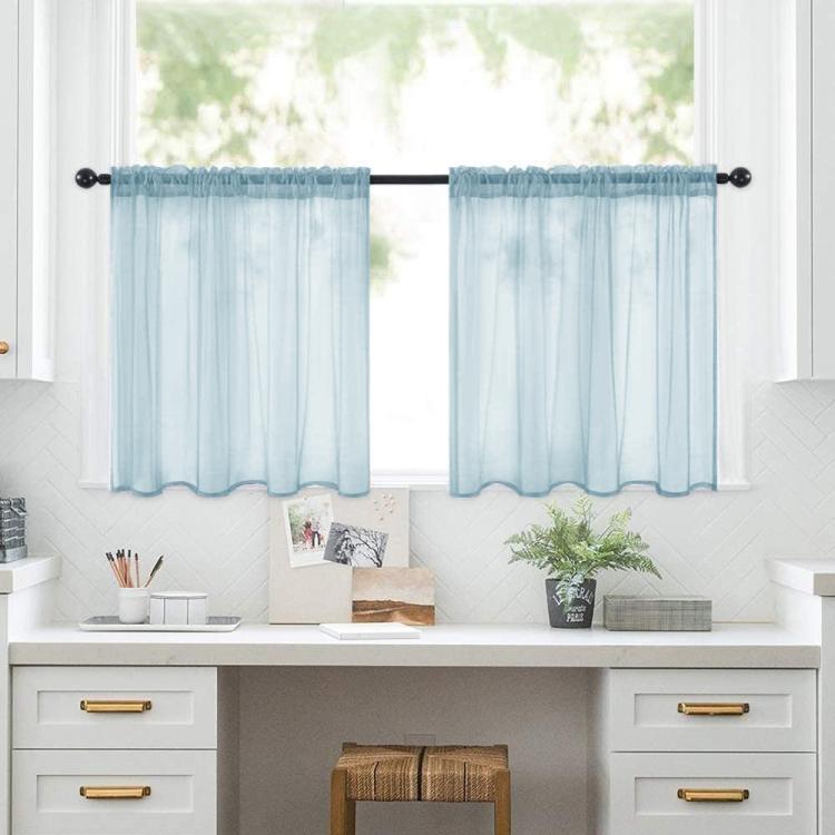 Set di 2 tende a pannello trasparenti per caffè, con passante per asta, tende in voile per finestre piccole, cucina e bagno, 132x46cm