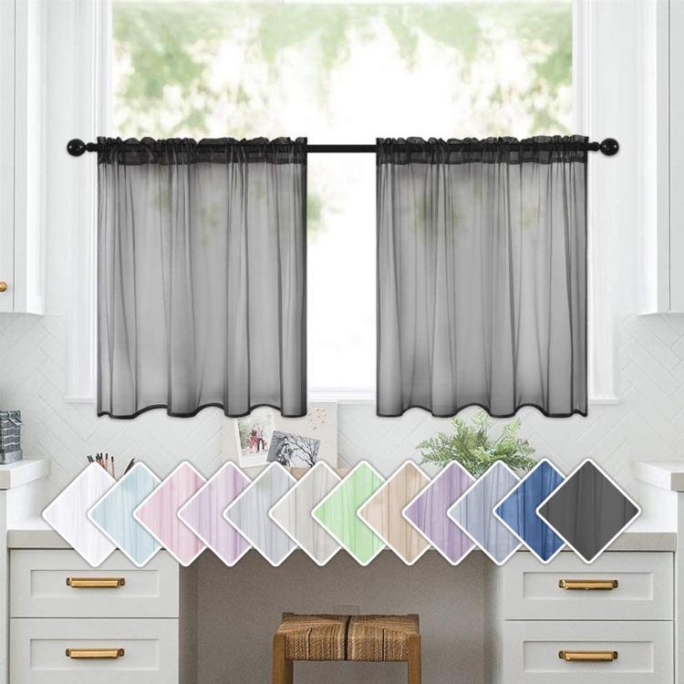 Set di 2 tende a pannello trasparenti per caffè, con passante per asta, tende in voile per finestre piccole, cucina e bagno, 76x60cm, 76x92cm