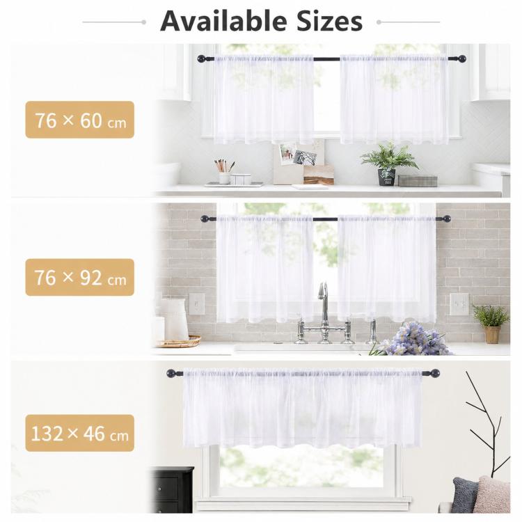 Set di 2 tende a pannello trasparenti per caffè, con passante per asta, tende in voile per finestre piccole, cucina e bagno, 76x60cm, 76x92cm