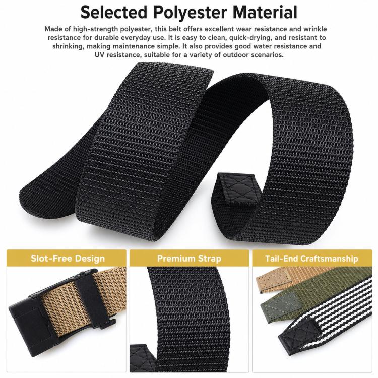 Cintura da uomo casual in tessuto, ideale per lavoro o ufficio, in nylon con fibbia automatica., 105cm, 115cm, 125cm