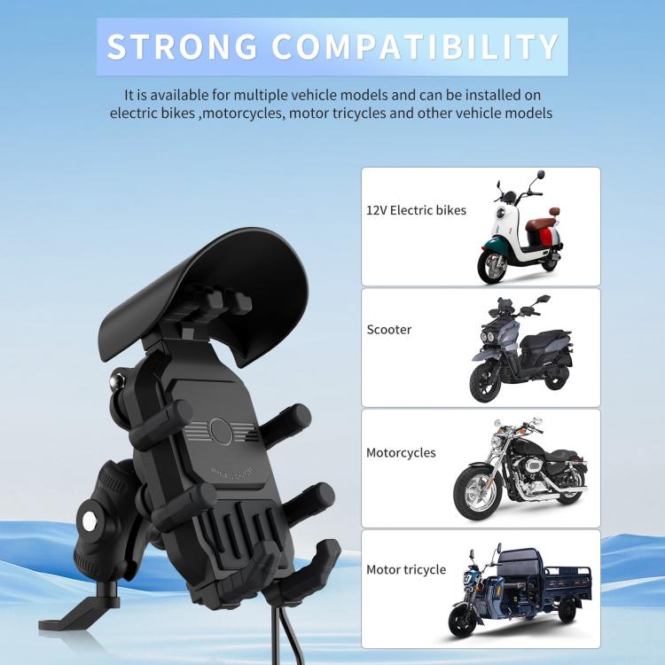 Supporto per telefono da moto con ricarica wireless e porte A+C