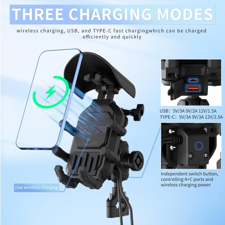 Supporto telefono moto ammortizzante con ricarica wireless 15W