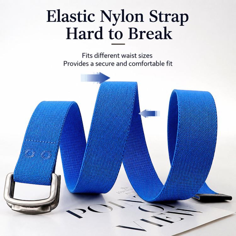 Cintura unisex elastica in nylon, ideale per jeans casual, con doppia fibbia in lega., 105cm, 115cm, 125cm