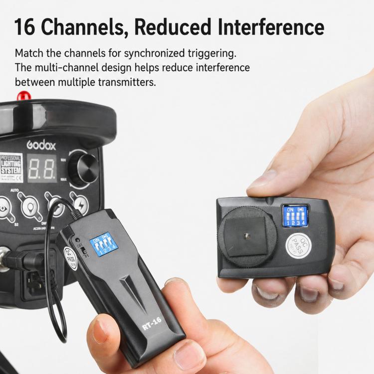 Trigger flash Godox RT16 per studio fotografico, fotocamera DSLR, controllo remoto e sincronizzazione wireless., Transmitter, Receiver, Transmitter+Receiver, Transmitter+2 Receiver, Transmitter+3 Receiver