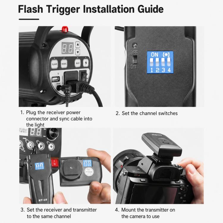 Trigger flash Godox RT16 per studio fotografico, fotocamera DSLR, controllo remoto e sincronizzazione wireless., Transmitter, Receiver, Transmitter+Receiver, Transmitter+2 Receiver, Transmitter+3 Receiver