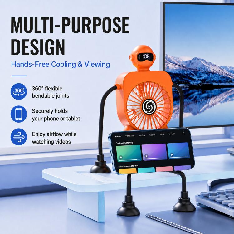 Ventilatore robot da tavolo F17 con display digitale intelligente e ventosa, 100 livelli di velocità.