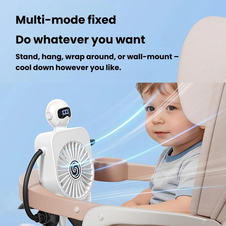 Ventilatore robot da tavolo F17 con display digitale intelligente e ventosa, 100 livelli di velocità.