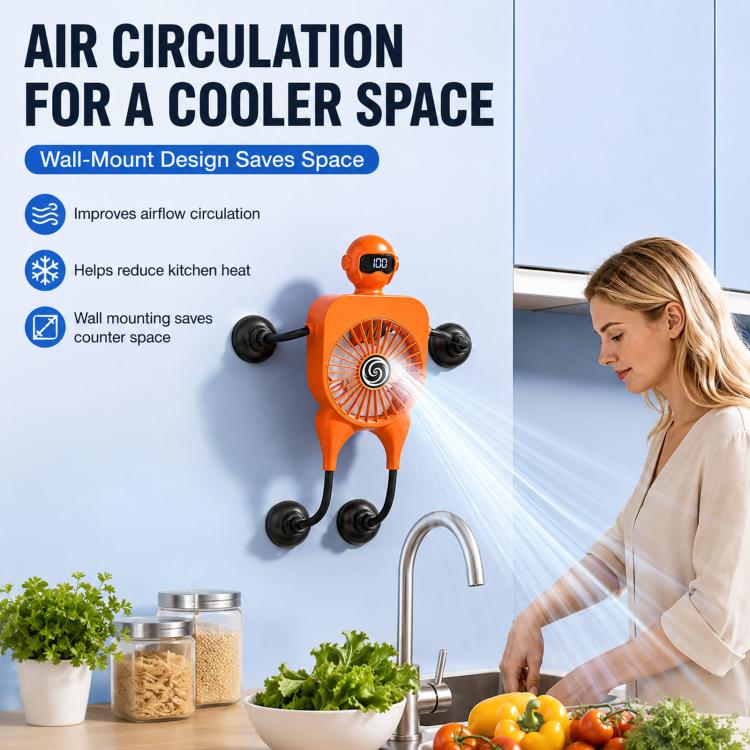 Ventilatore robot da tavolo F17 con display digitale intelligente e ventosa, 100 livelli di velocità.