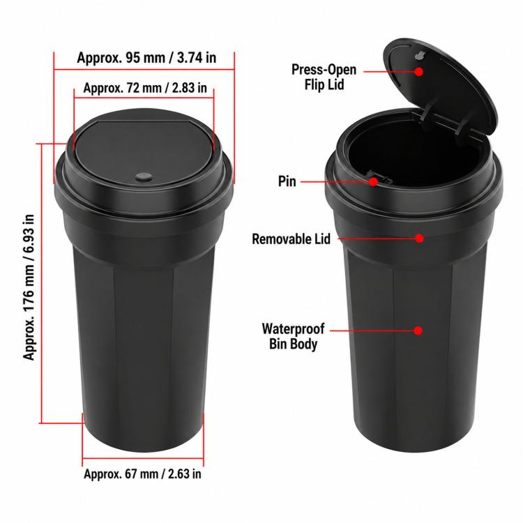 Cestino multifunzionale per auto, mini secchio portaoggetti per veicolo e posacenere, Car Trash Can With Lid