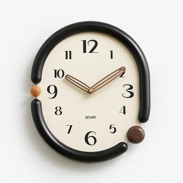 wozoom Orologio da parete ovale retrò, silenzioso, decorativo, al quarzo, Minimalist Black, 3D Design Aluminum Hands Brown, 3D Design Aluminum Hands Black, 3D Design Wooden Hands Black, 3D Design Wooden Hands Brown, 3D Design Wooden Hands Red          ...