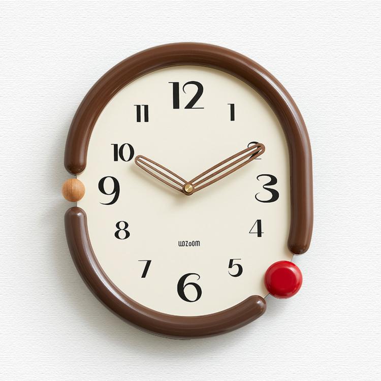 wozoom Orologio da parete ovale retrò, silenzioso, decorativo, al quarzo, Minimalist Black, 3D Design Aluminum Hands Brown, 3D Design Aluminum Hands Black, 3D Design Wooden Hands Black, 3D Design Wooden Hands Brown, 3D Design Wooden Hands Red          ...