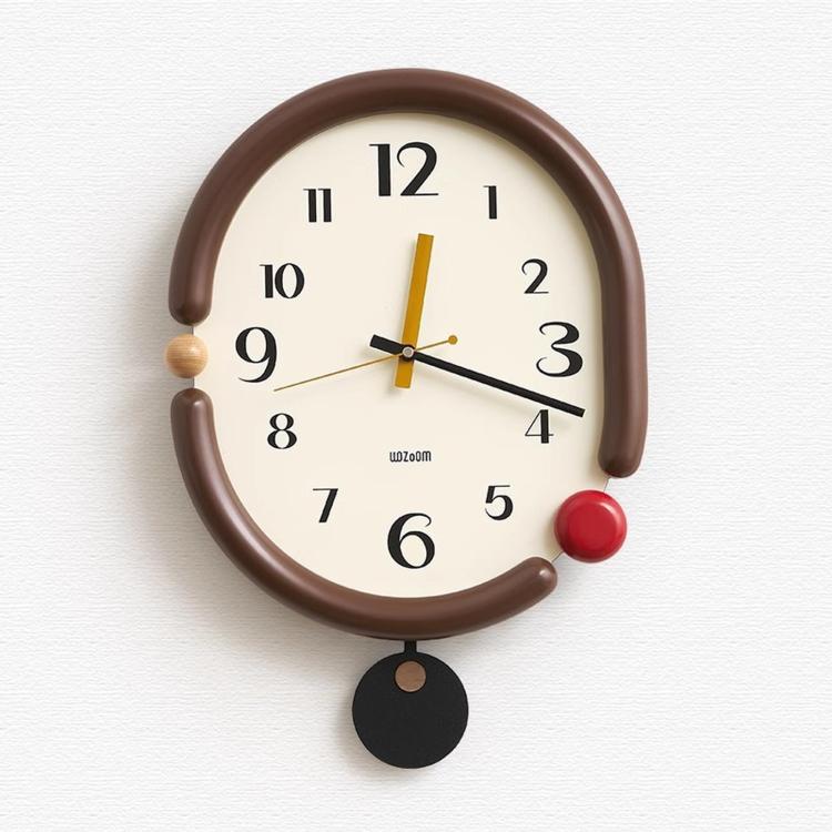 wozoom Orologio da parete ovale retrò, silenzioso, decorativo, al quarzo, Minimalist Black, 3D Design Aluminum Hands Brown, 3D Design Aluminum Hands Black, 3D Design Wooden Hands Black, 3D Design Wooden Hands Brown, 3D Design Wooden Hands Red          ...