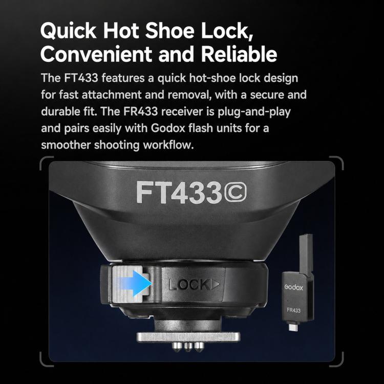 Set da 2 pezzi con sistema di attivazione ad alta velocità per flash DSLR, trasmettitore e ricevitore per slitta a caldo., Godox FT433 C For Canon Version, Godox FT433 N Nikon Version, Godox FT433 S Sony Version