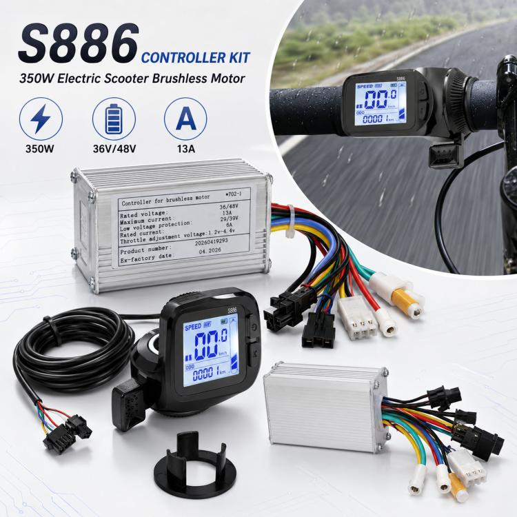 Kit acceleratore con display LCD e controller per motore brushless da 350 W per monopattino elettrico S886, 36 V/48 V 13 A