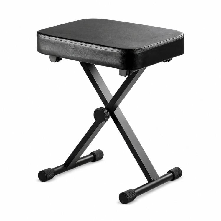 Sgabello per pianoforte pieghevole, portatile e regolabile in altezza, singolo, a forma di X.