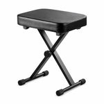 Sgabello per pianoforte pieghevole, portatile e regolabile in altezza, singolo, a forma di X.