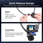 Flymile - Scatto in prima persona - Supporto per il collo magnetico a sgancio rapido, For DJI Osmo Action 3 / 4 / 5 Pro / 6, For Insta360 Ace / Ace Pro 2 / X5, Universal Action Camera Two-Claw