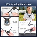 Flymile - Scatto in prima persona - Supporto per il collo magnetico a sgancio rapido, For DJI Osmo Action 3 / 4 / 5 Pro / 6, For Insta360 Ace / Ace Pro 2 / X5, Universal Action Camera Two-Claw