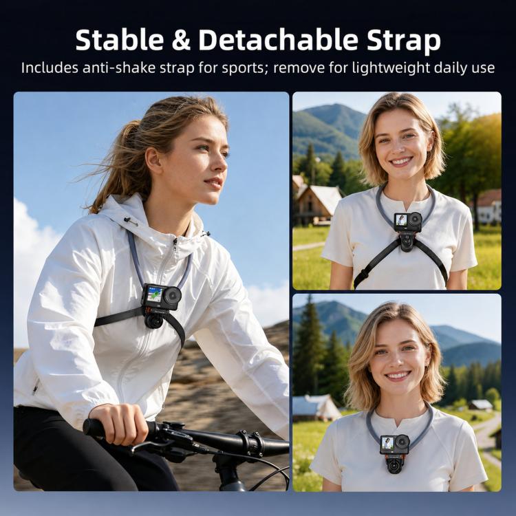 Flymile - Scatto in prima persona - Supporto per il collo magnetico a sgancio rapido, For DJI Osmo Action 3 / 4 / 5 Pro / 6, For Insta360 Ace / Ace Pro 2 / X5, Universal Action Camera Two-Claw