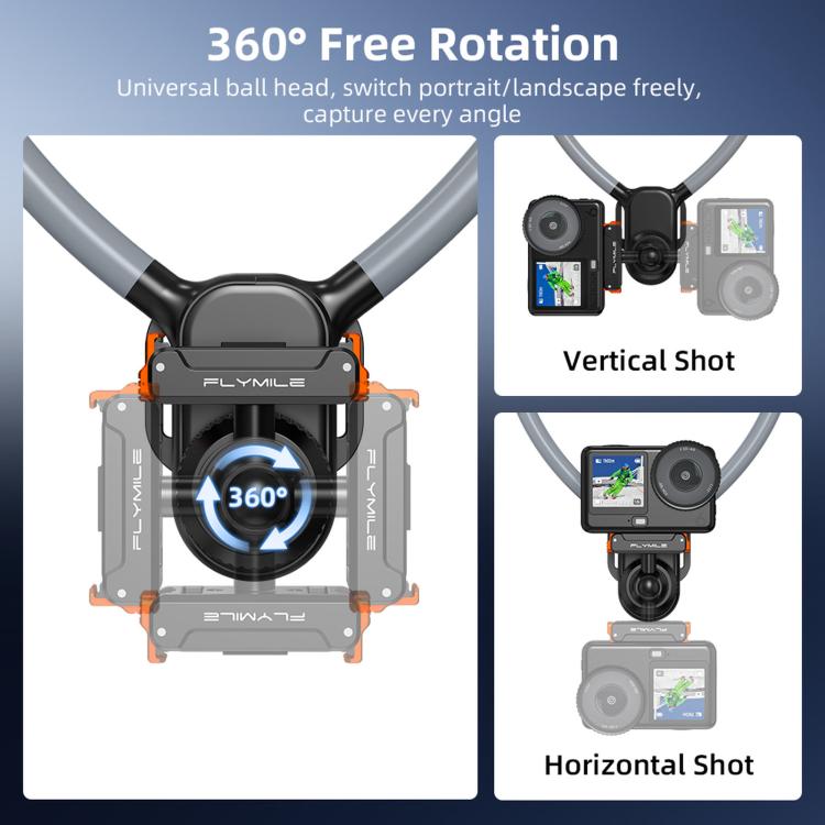 Flymile - Scatto in prima persona - Supporto per il collo magnetico a sgancio rapido, For DJI Osmo Action 3 / 4 / 5 Pro / 6, For Insta360 Ace / Ace Pro 2 / X5, Universal Action Camera Two-Claw