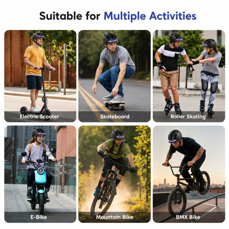 Casco intelligente per bici con indicatori di direzione a LED, ricaricabile, ideale per scooter elettrici, biciclette e skateboard.
