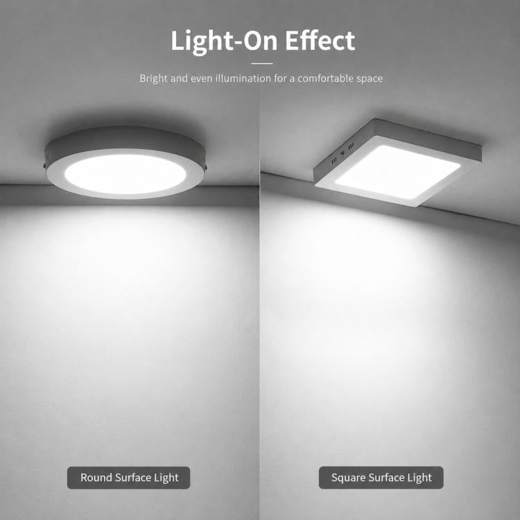 Plafoniera a pannello LED ultrasottile da 6500K, montaggio a superficie, interamente in plastica, a filo soffitto., 12W Round, 18W Round, 24W Round, 30W Round, 12W Square, 18W Square, 24W Square, 30W Square