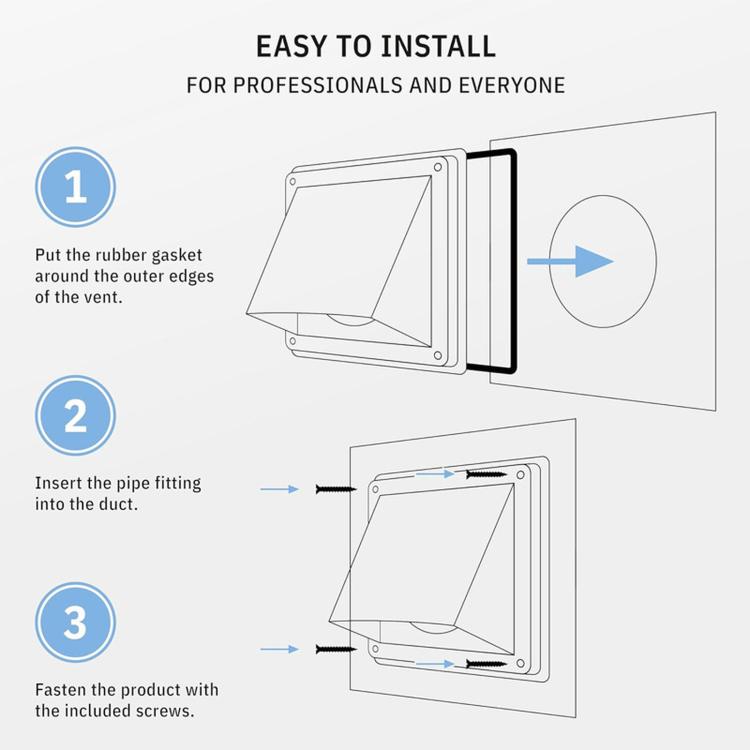 Coperchio della valvola di ritegno esterna a parete per uscita aria asciugatrice in acciaio inox quadrato, 4-inch 100mm With Insect Netting, 5-inch 125mm With Insect Netting, 6-inch 150mm With Insect Netting, 4-inch 100mm Without Insect Netting        ...
