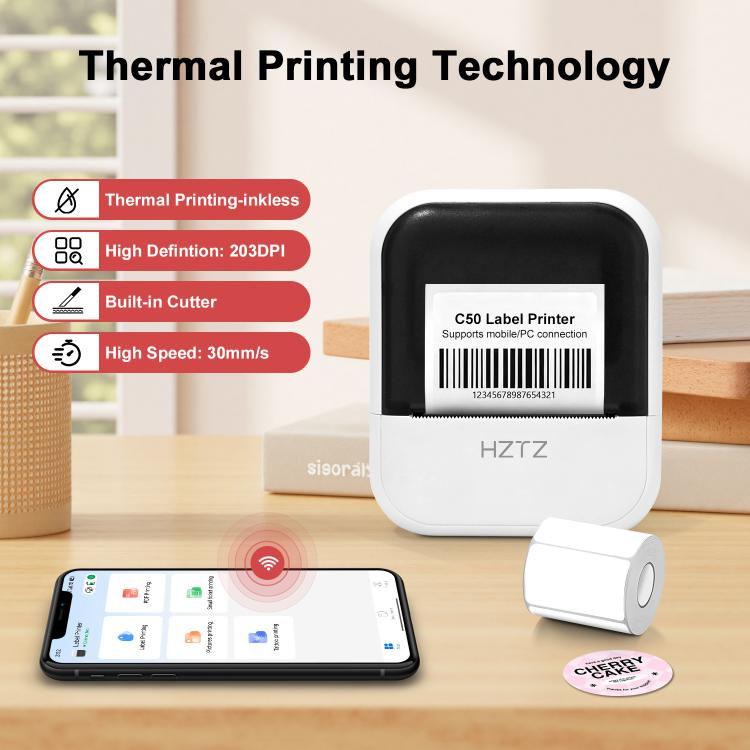 Stampante per etichette portatile HZTZ C50 e mini macchina per stencil per tatuaggi, etichettatrice termica senza inchiostro da 2 pollici