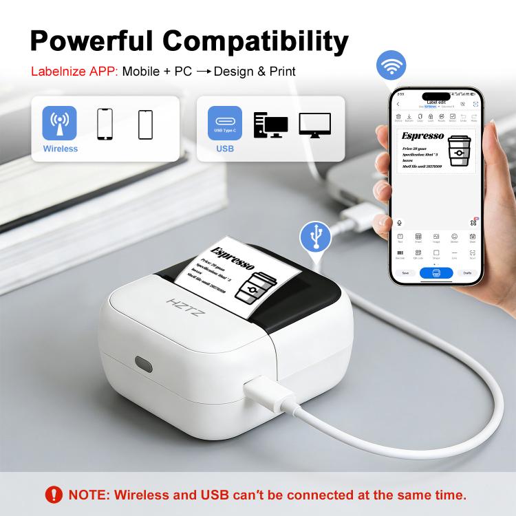 Stampante per etichette portatile HZTZ C50 e mini macchina per stencil per tatuaggi, etichettatrice termica senza inchiostro da 2 pollici