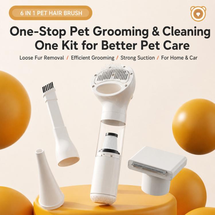 Aspirapolvere senza fili 6 in 1 per peli di animali domestici e kit per la toelettatura, potente aspirazione, aspirapolvere portatile per auto