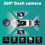 Telecamera da cruscotto A52 2K HD con visione notturna a infrarossi e connessione Wi-Fi., Front+Left+Inner+Right, Front+Left+Inner+Right+Rear
