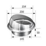 Cappa aspirante in acciaio inox integrata nel piano cottura con griglia di protezione contro uccelli e topi., 150mm, 160mm, 180mm, 190mm, 200mm
