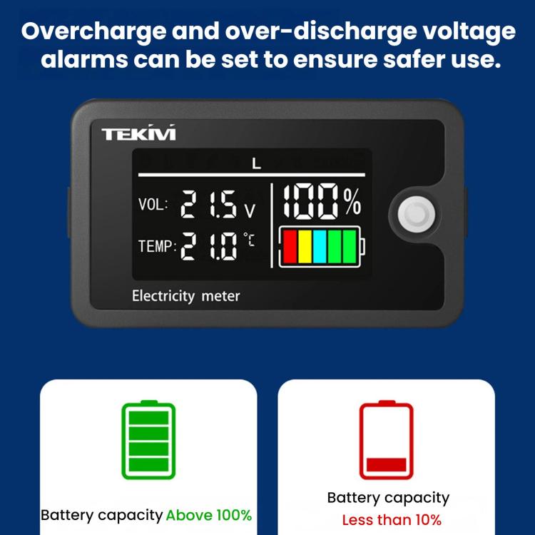 TEKM Voltmetro universale a due fili con display LCD e display digitale da 8-100 V per batterie., Standard, Waterproof, Waterproof + Stand, Waterproof + Stand + Base