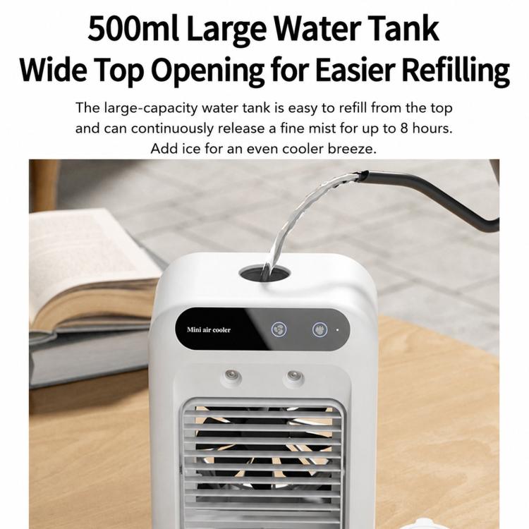 Mini raffrescatore d'aria domestico, ventilatore da tavolo con funzione di nebulizzazione e umidificazione., L7