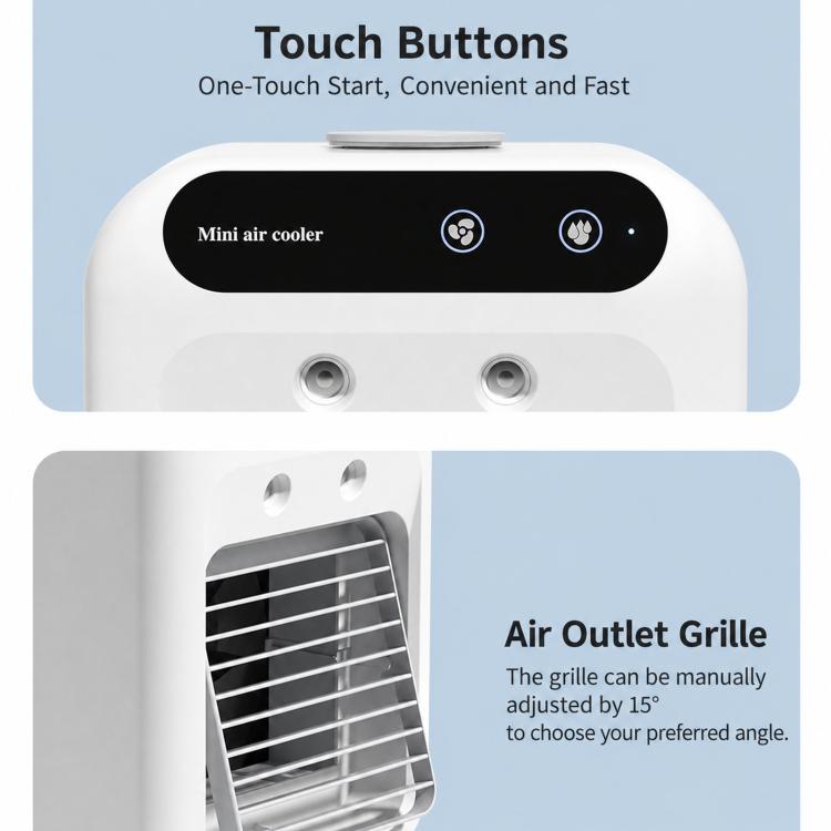 Mini raffrescatore d'aria domestico, ventilatore da tavolo con funzione di nebulizzazione e umidificazione., L7